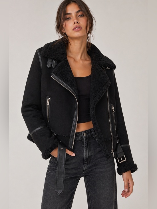 Zara Jackets & Blazers - ZARA Black Shearling Aviator Jacket – Size L